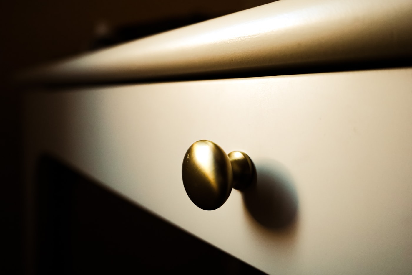 Soft-close drawer and brass pull detail